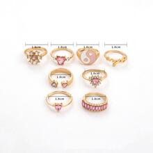 8pcs Yin & Yang & Rhinestone Decor Ring - Yellow Gold - View 7