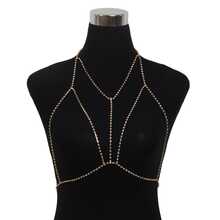 1入女士性感多層水晶裝飾鏈條項鍊,帶十字造型胸鏈和腰鏈,非常適合波西米亞海灘風格 - 金色 - 查看 1