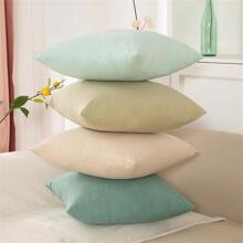 1 Funda de almohada rosa linda, funda de almohada verde, funda de almohada azul y otras fundas de almohada de lino de unicolor, cojín de sofá de oficina, almohada de coche, almohada lumbar para la sala de estar, disfruta de una vida sencilla y exquisita