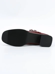Zapatos Mary Jane de tacón grueso con doble hebilla, estilo sencillo para mujer. Tacones altos rojos y bailarinas moradas lisas