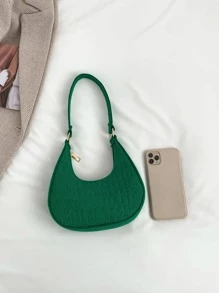 Crocodile Embossed Hobo Bag Solid Colour Fashion Style - Green - View 2