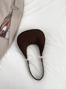 Bolso hobo con cocodrilo en relieve unicolor moda estilo - Café integral - Ver 3