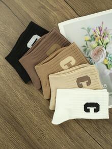 5pairs Men Letter Graphic Crew Socks - Multicolor - View 2