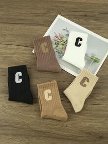 5pairs Men Letter Graphic Crew Socks - Multicolor - View 3