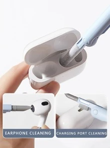 1 cái Bút làm sạch bằng nhựa, Bàn chải làm sạch màu xanh hiện đại để làm sạch hộp tai nghe - Màu xanh lam - Xem 2