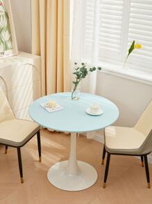 1PC Luxury Round Tablecloth, Simple Style, Waterproof, Oil-Proof, Scratch-Proof, Dust-Proof Leather Stretch Tablecloth, Suitable For Desk, Dining Table, Coffee Table, Home Use - Blue - View 4