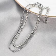 1入組魅力四射不銹鋼方晶鋯石裝飾球鏈條分層手鏈適合女士適用於禮品 - 銀色 - 查看 4