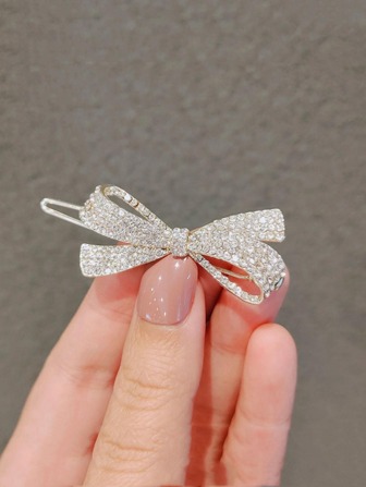 Rhinestone Bow Decor Minimalist Hair Clip Elegant Valentine's Day Valentines Claw Clips Hair Claws Hair Barrettes, School Stuff, Looks Of Party, Hair Accessories