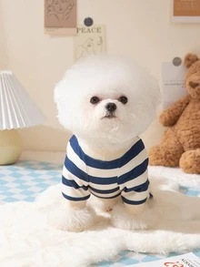 1入組條紋印花熊裝飾寵物連體褲 - 藍色 - 查看 3