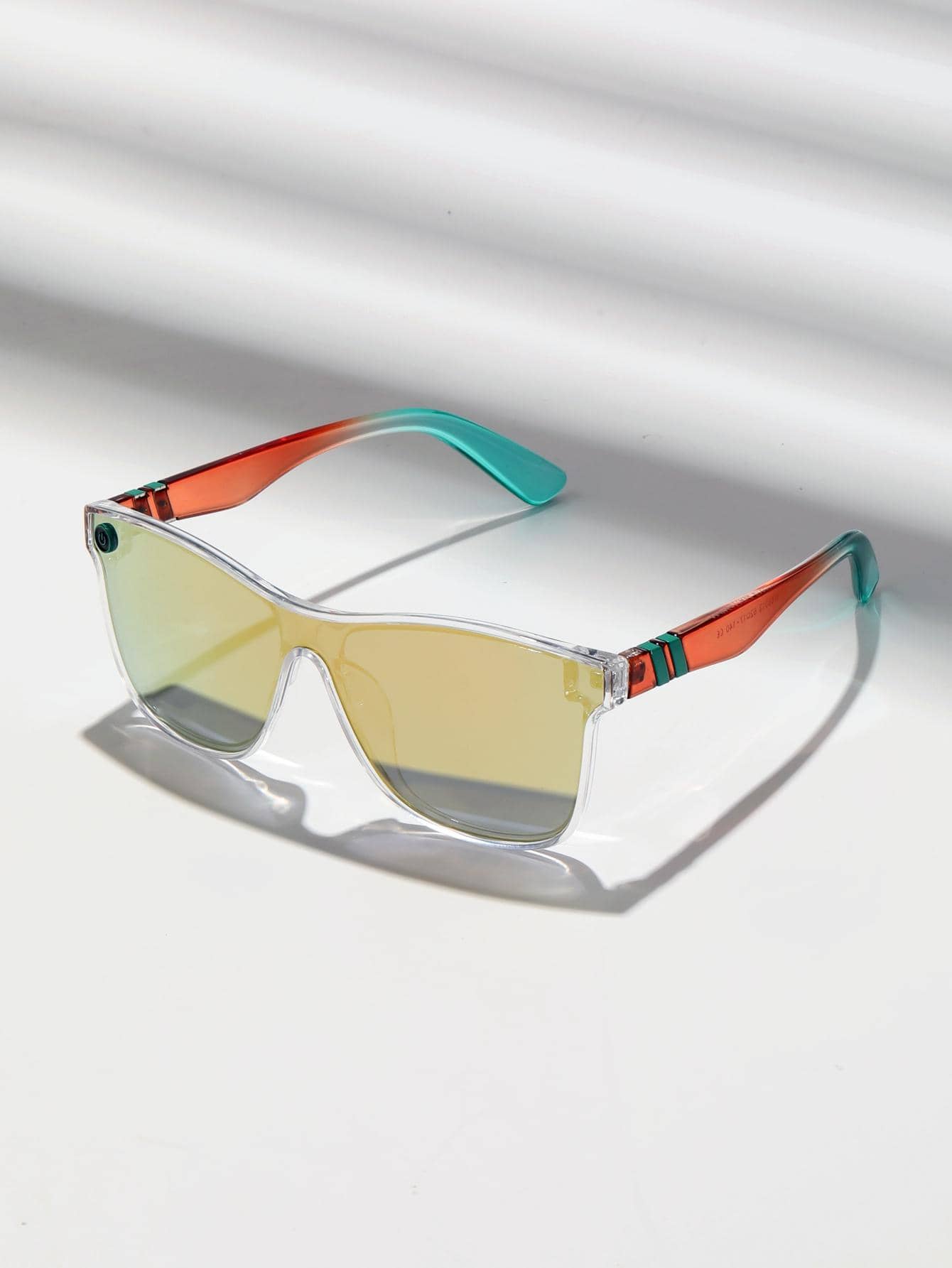 1 副夏季镀层五角形框架流线型超大无框时尚眼镜，配有渐变反光镜片，时尚眼镜（配有防丢带、眼镜盒、清洁布） - 彩色 - 查看 1