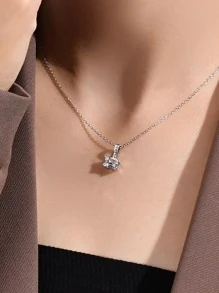 Cubic Zirconia Decor Sterling Silver Necklace - Silver - View 1