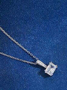 Cubic Zirconia Decor Sterling Silver Necklace - Silver - View 2