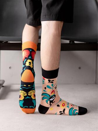 2雙男士花朵圖案中筒襪