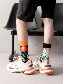 2雙男士花朵圖案中筒襪 - 彩色 - 查看 4