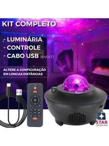 Luminária Abajur Gira Projetor Galaxia Musica Bluetooth USB - Preto - Visão 9