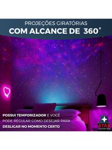 Luminária Abajur Gira Projetor Galaxia Musica Bluetooth USB - Preto - Visão 6