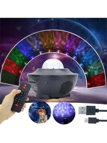 Luminária Abajur Gira Projetor Galaxia Musica Bluetooth USB - Preto - Visão 3