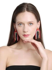 Beaded Tassel Drop Earrings - Multicolor - View 2