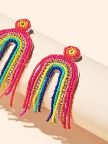 Beaded Tassel Drop Earrings - Multicolor - View 3