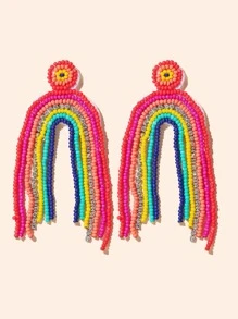 Beaded Tassel Drop Earrings - Multicolor - View 5