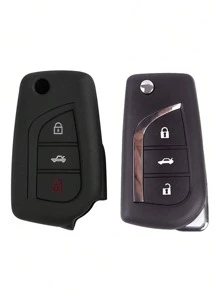 1pc Black Silicone Key Fob Cover With Anti-drop Feature, Compatible With Toyota Rav4 Corolla Camry Highlander Tundra Fortuner - Black - View 3