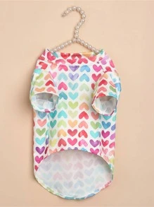 1入組愛心圖案寵物T恤衫適用於狗狗和貓適合春天和夏天 - 彩色 - 查看 4