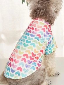 1入組愛心圖案寵物T恤衫適用於狗狗和貓適合春天和夏天 - 彩色 - 查看 2