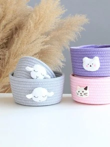 動物裝飾繩索收納籃,卡通北歐風格家庭臥室客廳編織桌面收納 - 灰色 - 查看 5