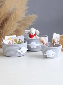 動物裝飾繩索收納籃,卡通北歐風格家庭臥室客廳編織桌面收納 - 灰色 - 查看 3