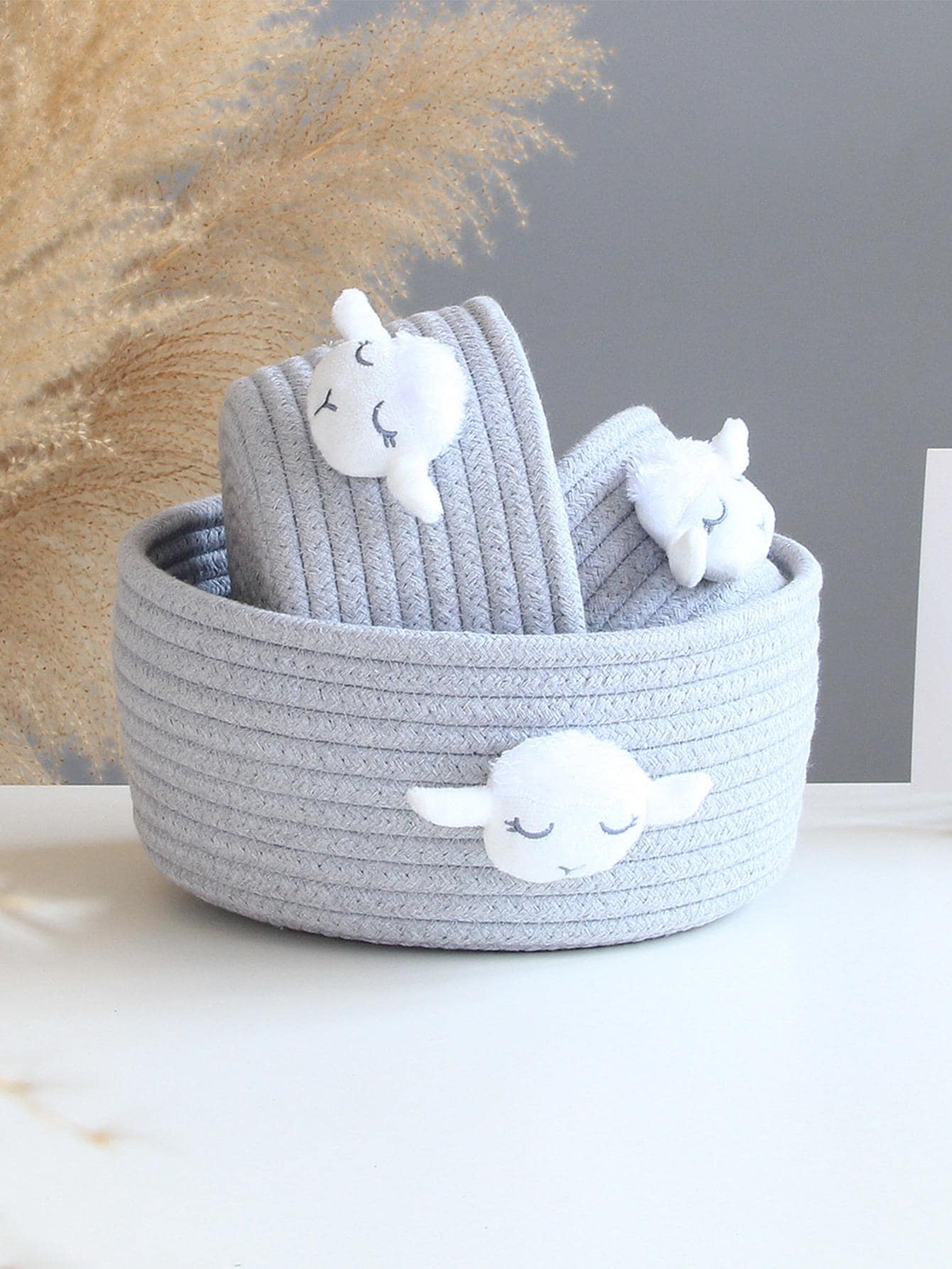 動物裝飾繩索收納籃,卡通北歐風格家庭臥室客廳編織桌面收納