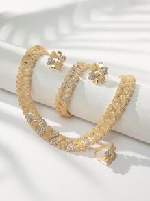 5pcs/Set Glamorous Rhinestone Heart Decor Jewelry Set For Women For Party Valentines,Mom,Mother,Mother's Day,Gift - Gold - View 2