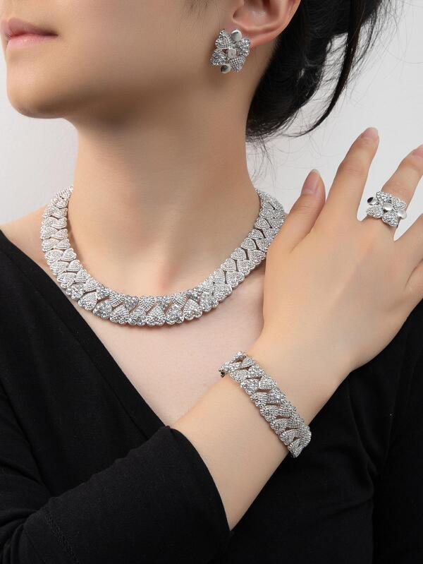 5 pièces Ensemble de bijoux de décoration de cœur en strass, Saint-Valentin, Maman, Mère, Fête des Mères, Cadeau