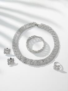 5pcs Rhinestone Heart Decor Jewelry Set Valentines,Mom,Mother,Mother's Day,Gift