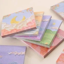 45pcs Oil Painting Pattern Random Sticky Note, Modern Landscape Print Random Sticky Note Pad For Office, School - Multicolor - View 3