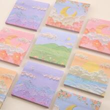 45pcs Oil Painting Pattern Random Sticky Note, Modern Landscape Print Random Sticky Note Pad For Office, School - Multicolor - View 1