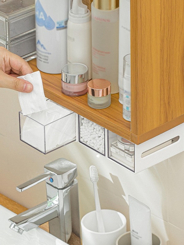 1pc Plastic Bathroom Storage Box, Minimalist White Wall Mounted