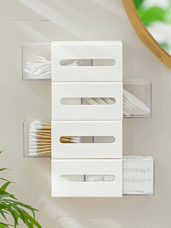1pc Plastic Bathroom Storage Box, Minimalist White Wall Mounted