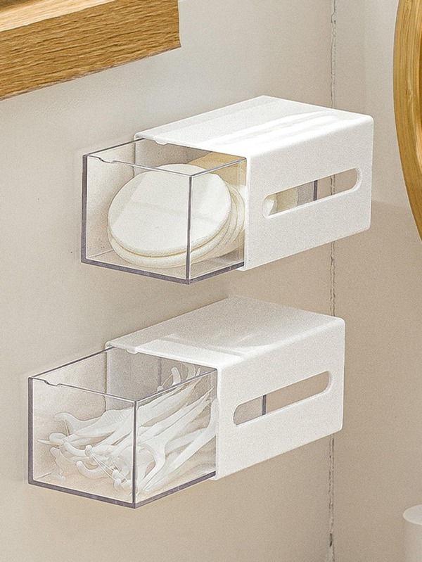 1pc Plastic Bathroom Storage Box, Minimalist White Wall Mounted