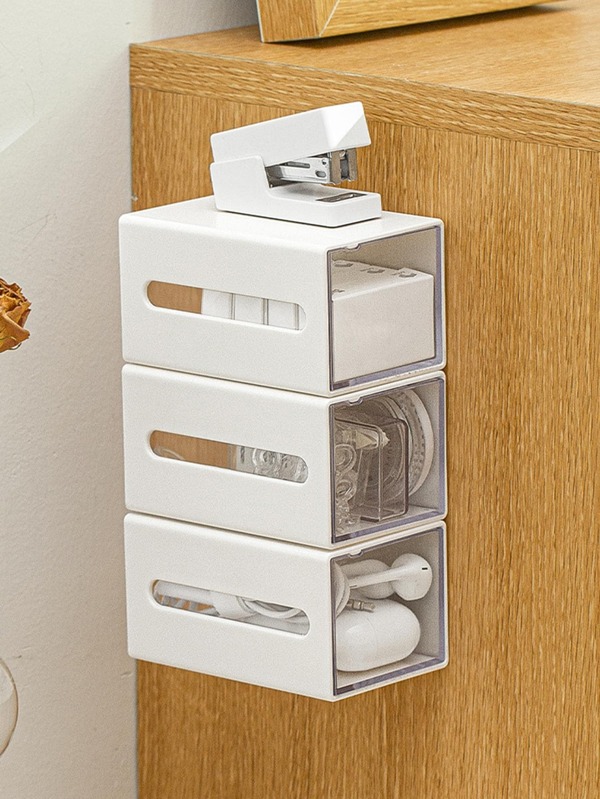 1pc Plastic Bathroom Storage Box, Minimalist White Wall Mounted