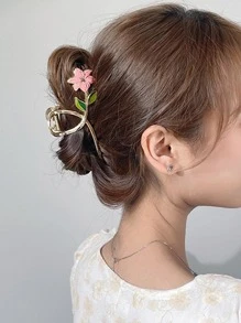 1入組女士花朵設計甜美風格大爪夾適用於日常生活 - 彩色 - 查看 2