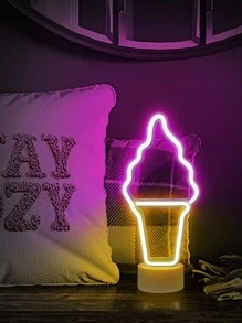 1個冰淇淋霓虹燈,冰淇淋霓虹燈臥室裝飾,可用電池/usb操作的冰淇淋造型夜燈,配有底座,適用於兒童托兒所酒吧休閒派對裝飾,粉色+黃色 - 黃色 - 查看 4