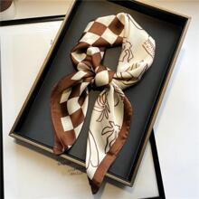 1pc Women Plaid Print Fashion Bandana For Daily Life - Coffee Brown - View 1