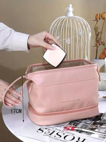 Letter Graphic Makeup Bag With Zipper Portable Make Up Organizer Makeup Storage Cosmetic Bag Makeup Pouch Women Gifts Girl Gifts Girlfriend Gifts - Pink - View 3