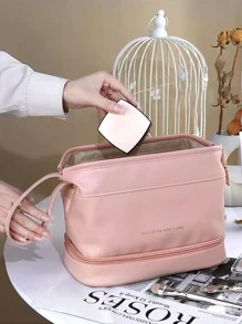 Letter Graphic Makeup Bag With Zipper Portable Make Up Organizer Makeup Storage Cosmetic Bag Makeup Pouch Women Gifts Girl Gifts Girlfriend Gifts - Pink - View 2