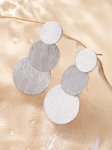 Pendientes largos redondos con textura de metal - Plateado - Ver 4