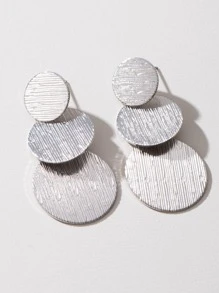 Pendientes largos redondos con textura de metal - Plateado - Ver 3