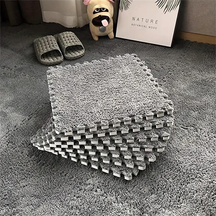 12 piezas/set Alfombra de dormitorio 12 X 12 pulgadas EVA moderno gris de peluche para sala de estar - Gris - Ver 1