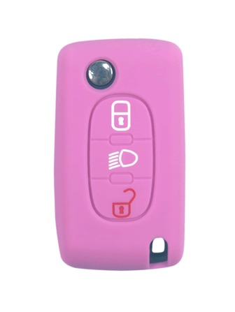 1入粉色汽車鑰匙矽膠保護套，防摔，適用於雪鐵龍C2 C4 C5 C6 C8 Xsara Picasso
