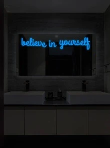 1入組標語圖案夜光牆貼,簡約風字母單詞印花牆貼裝飾用品 - 藍色 - 查看 2