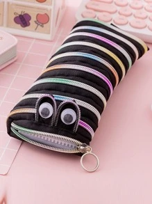 1入組卡通設計鉛筆袋，創意拉鍊設計鉛筆袋、學校 - 黑色 - 查看 1